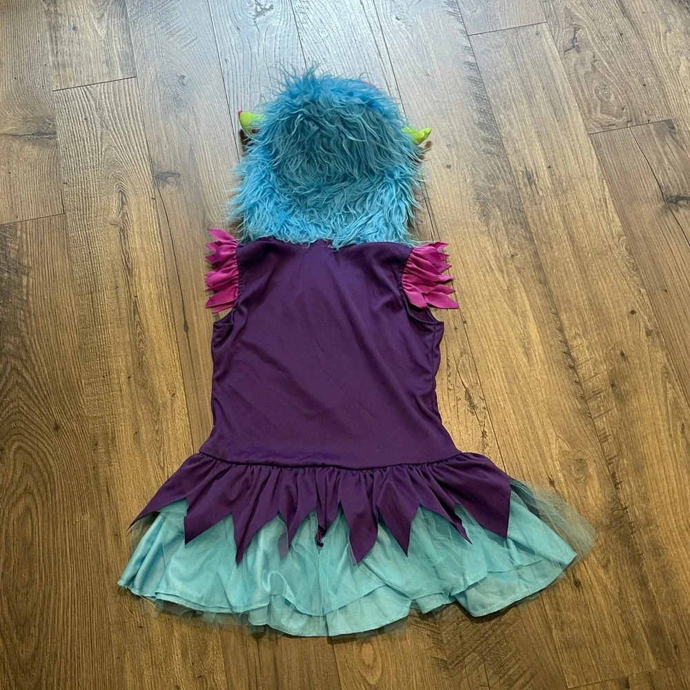 Leg Avenue Girls Monster Costume Dress Purple Turquoise Blue Faux Fur Hood S/P